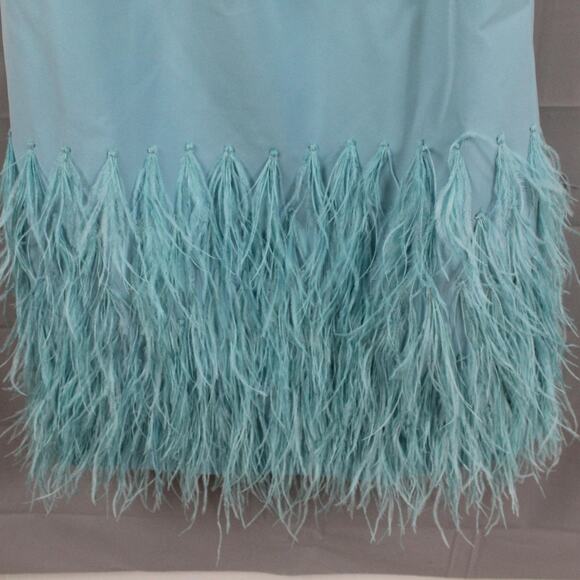 Alexis Dress XS Izzie Lagoon Feathered Blue Trim Halter Maxi Gown Evening Luxury - Picture 7 of 14